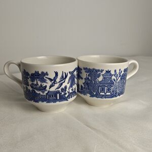 2 Vintage CHURCHILL England cobalt Blue Tea Coffee Cups asian Japan inspired